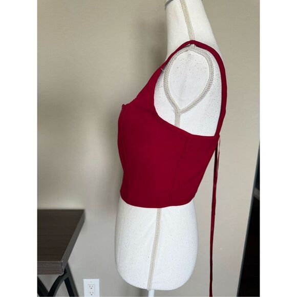 NEW Red Front Clasp Back Lace up Square Neck Low Cut Corset Large - Picture 4 of 6